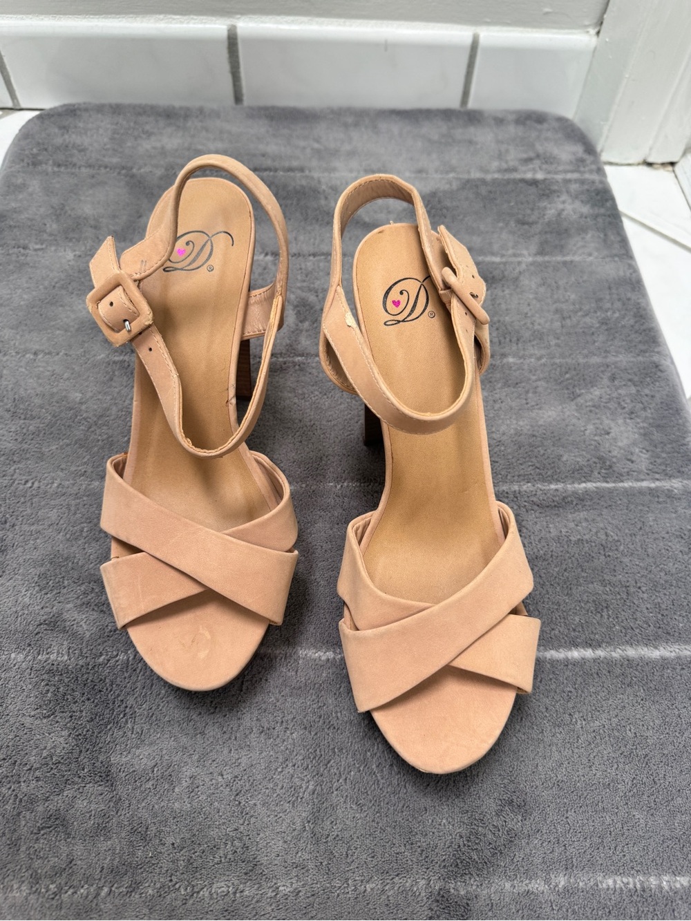 Dollhouse Blush Tan Crisscross Slingback Heels